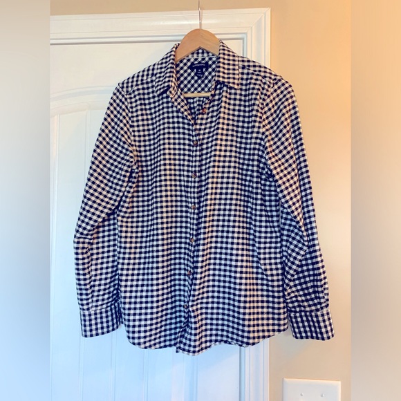 Womens LANDS END Black White Check Plaid Button-Up Flannel Shirt Size 10 - Picture 1 of 3